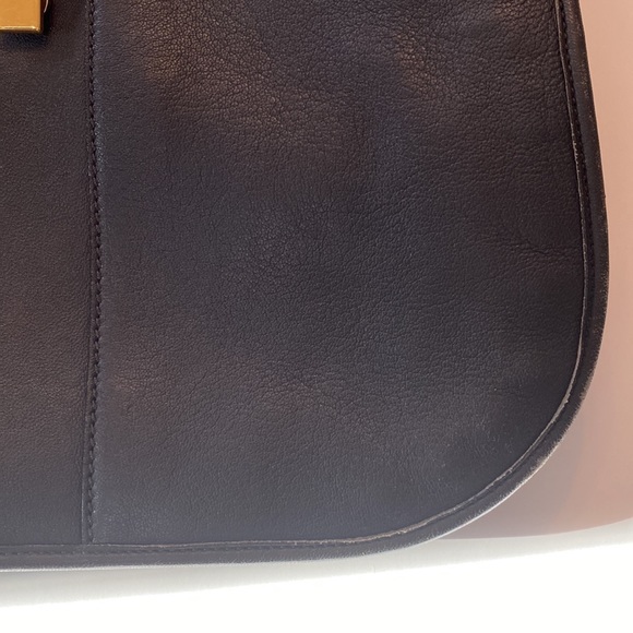 YSL Ligne Gray Yves St Laurent Shoulder Bag Card Compartments Brass-Tone Y Purse - Picture 4 of 11